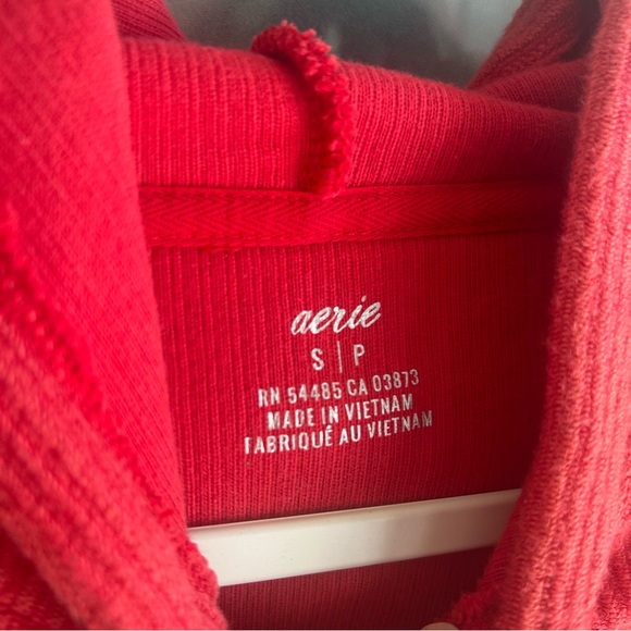 Aerie Ribbed Drawstring Cotton Hoodie Hooded Sweatshirt Red Oversized Chunky S - Picture 8 of 9